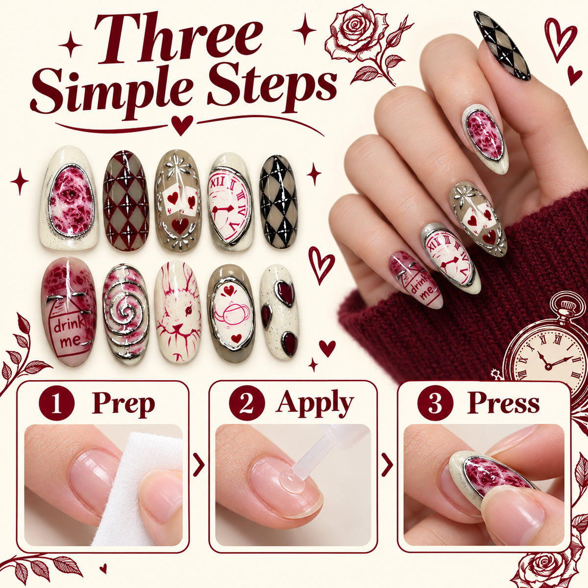 Dream Rose Heart Animal Press On Nails - image 7