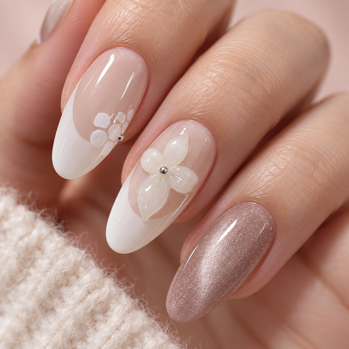Red Brown Floral Cat Eye Press On Nail Set