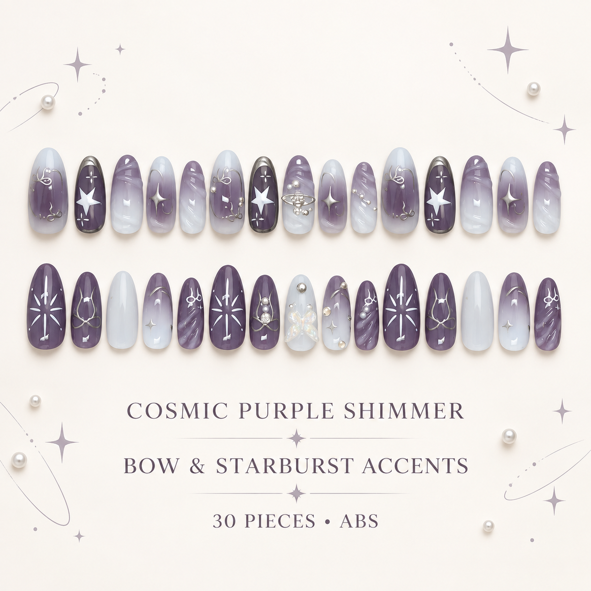 Cosmic Purple Rhinestone Bow Press On Nail Set
