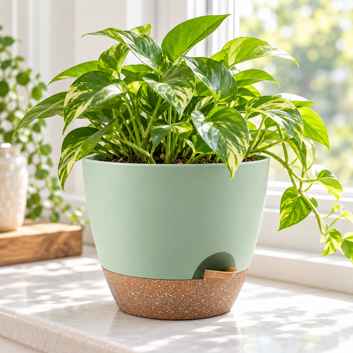 7-inch Green Side-Fill Self-Watering Planter 2