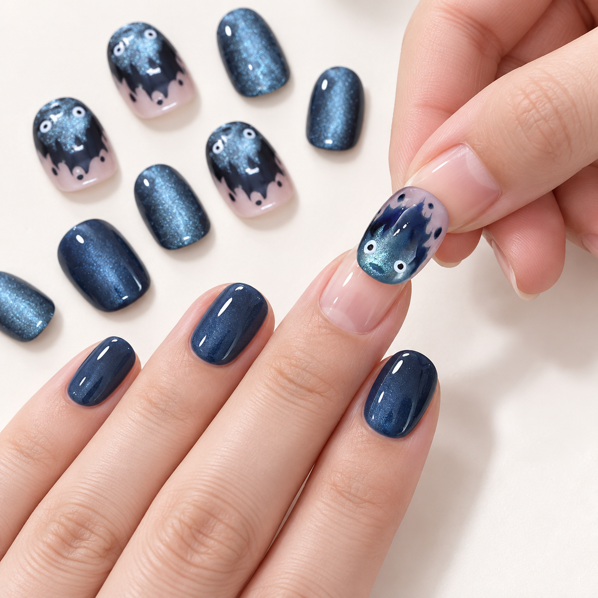 Indigo Devil Flame Cat Eye Press On Nail Set