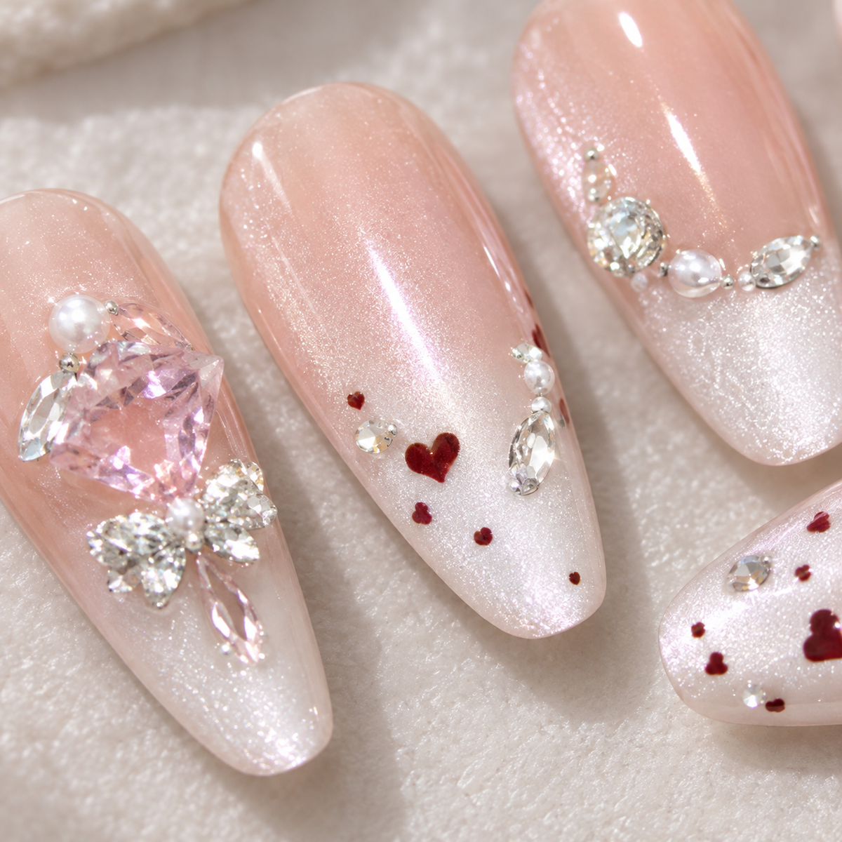 Glacier Pink Crystal Cat Eye Press On Nail Set