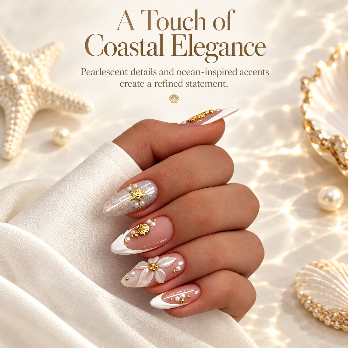 Ocean Wave Floral Shell Press On Nails - replacement image 3