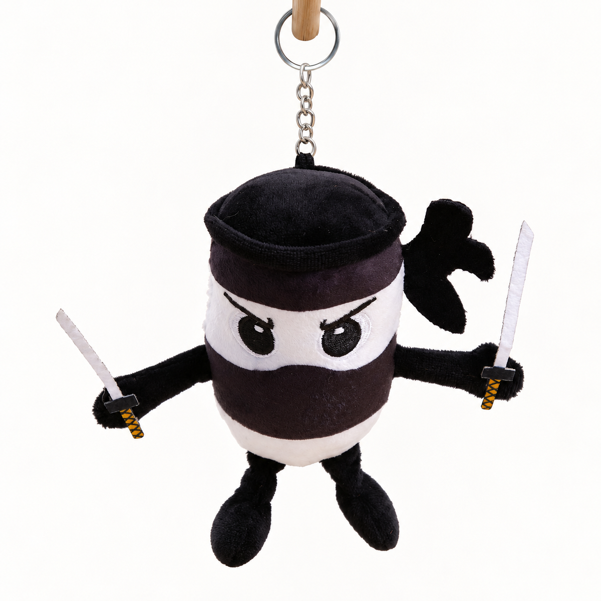 15cm Ninja Plush Keychain - Black/White