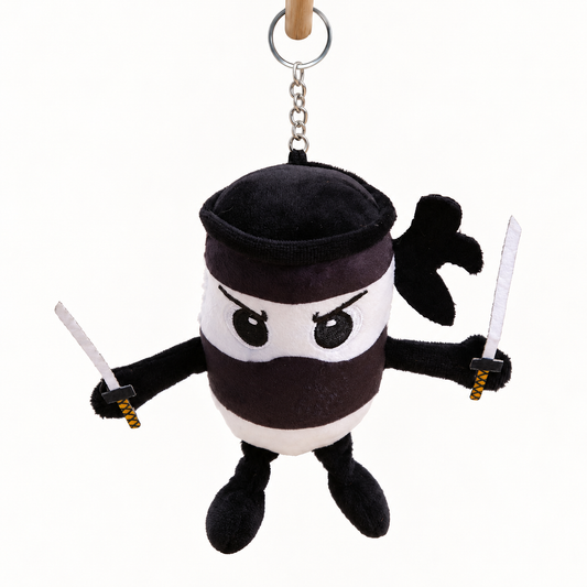 15cm Ninja Plush Keychain - Black/White