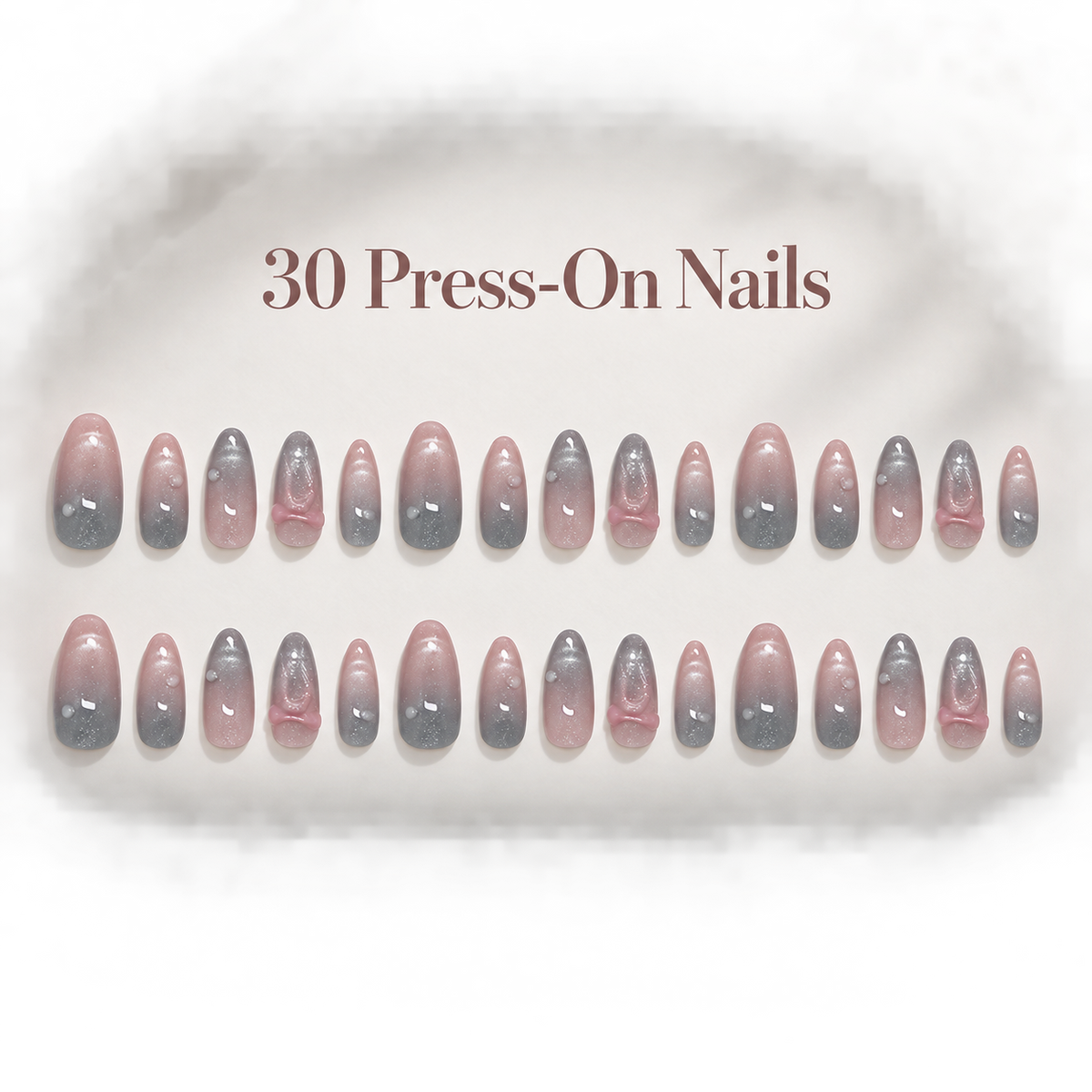 Icy Blue Cat Eye Bubble Bow Press On Nail Set