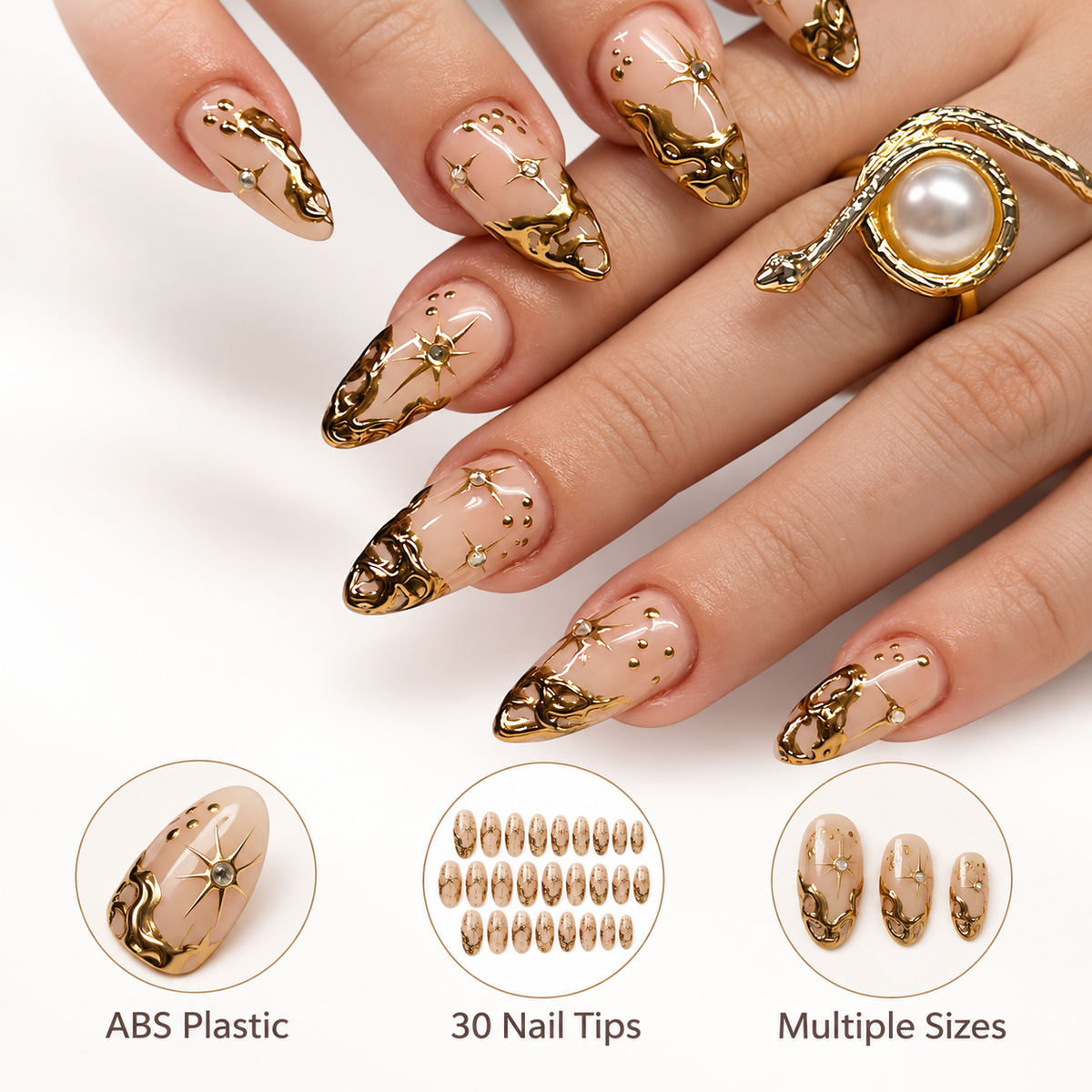 Moon Sun Embellished Irregular Press On Nails - image 7