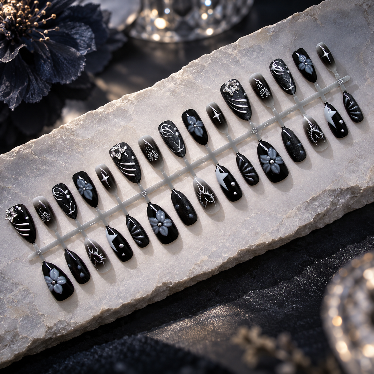 Midnight Garden Cat Eye Press On Nail Set