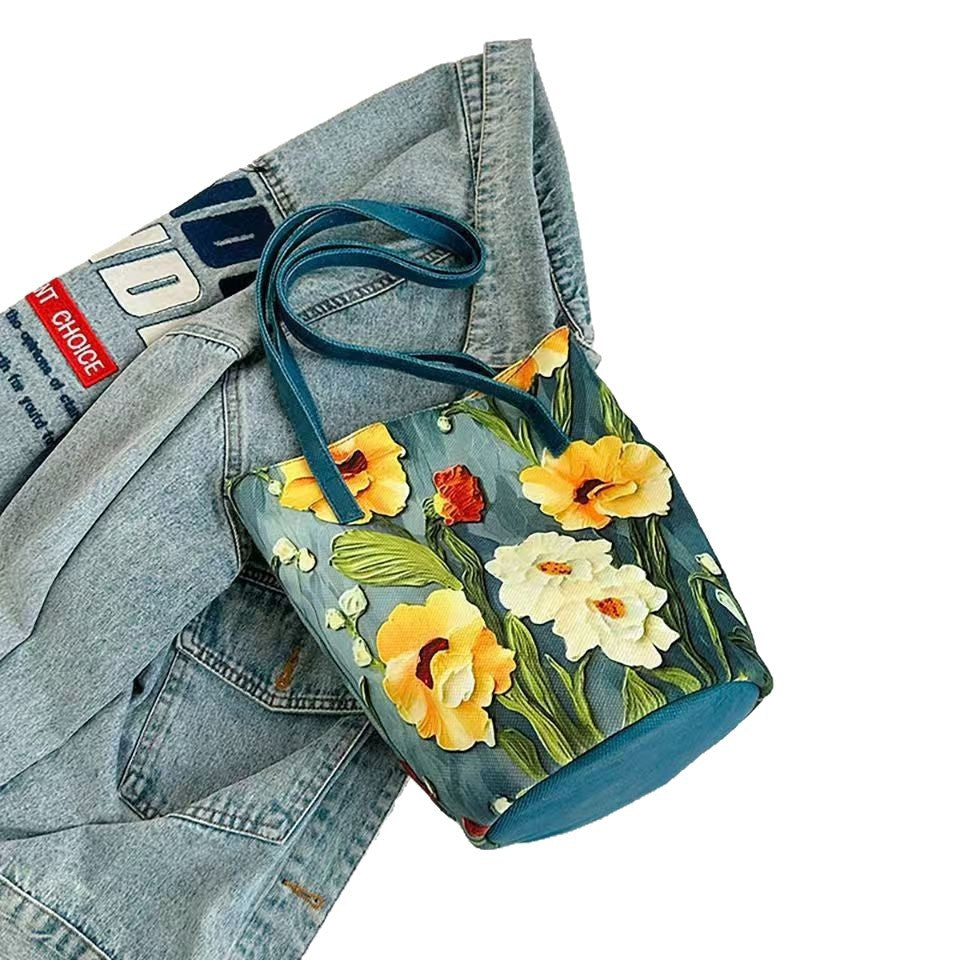 Floral Canvas Bucket Bag