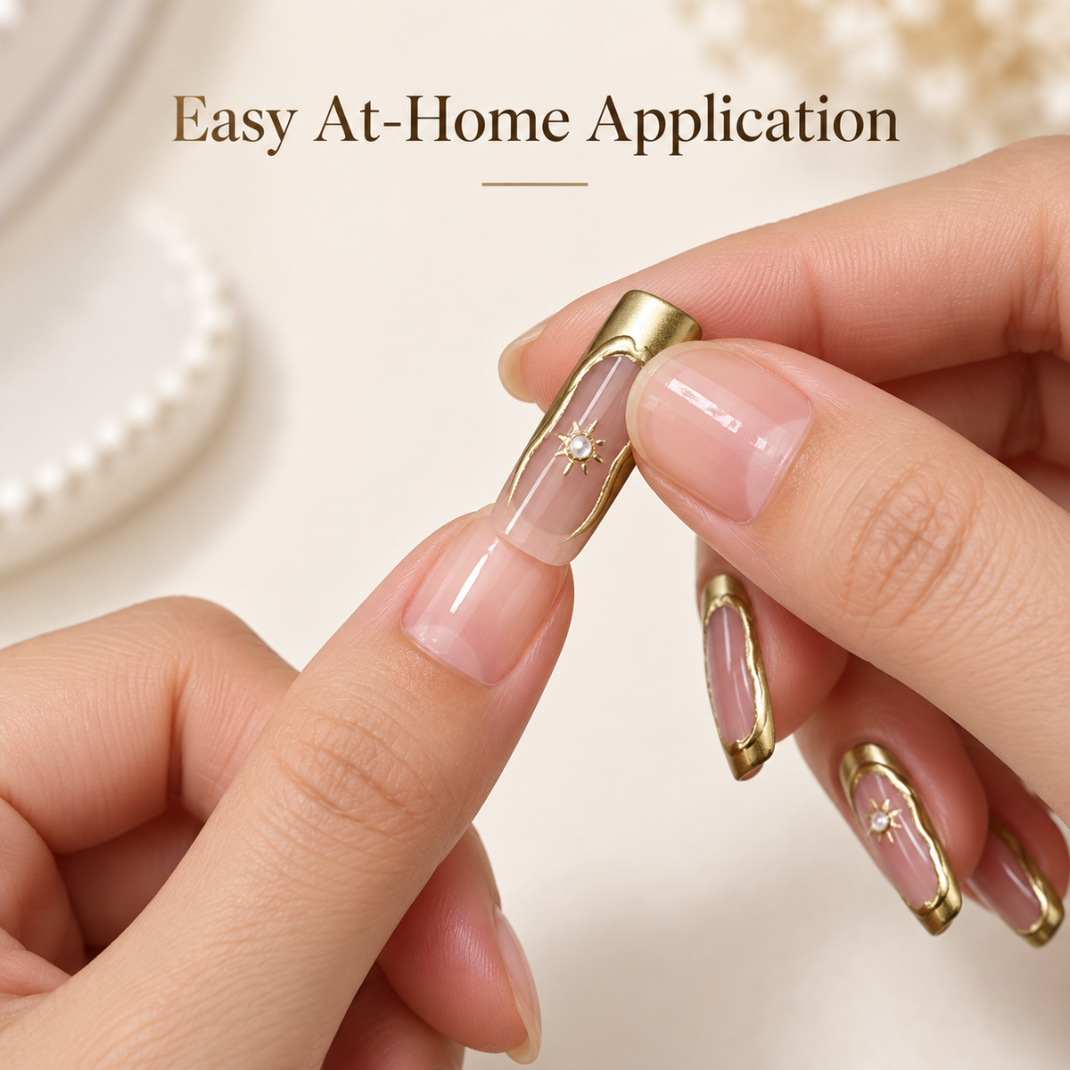 Golden Star French Crystal Press On Nail Set