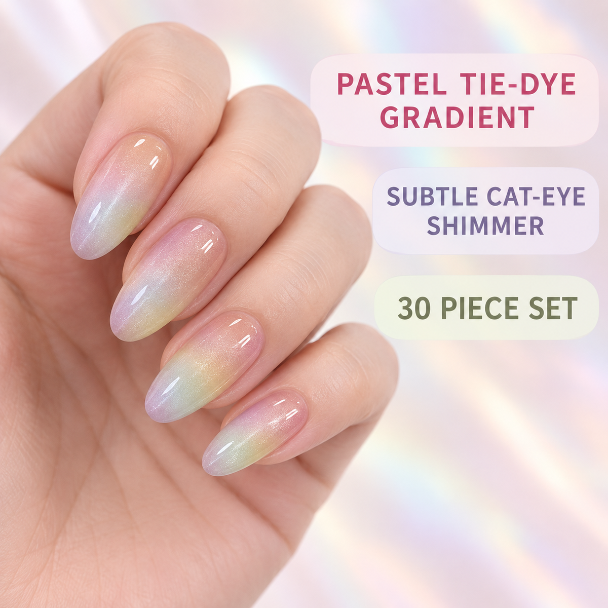 Rainbow Tie Dye Cat Eye Press On Nail Set
