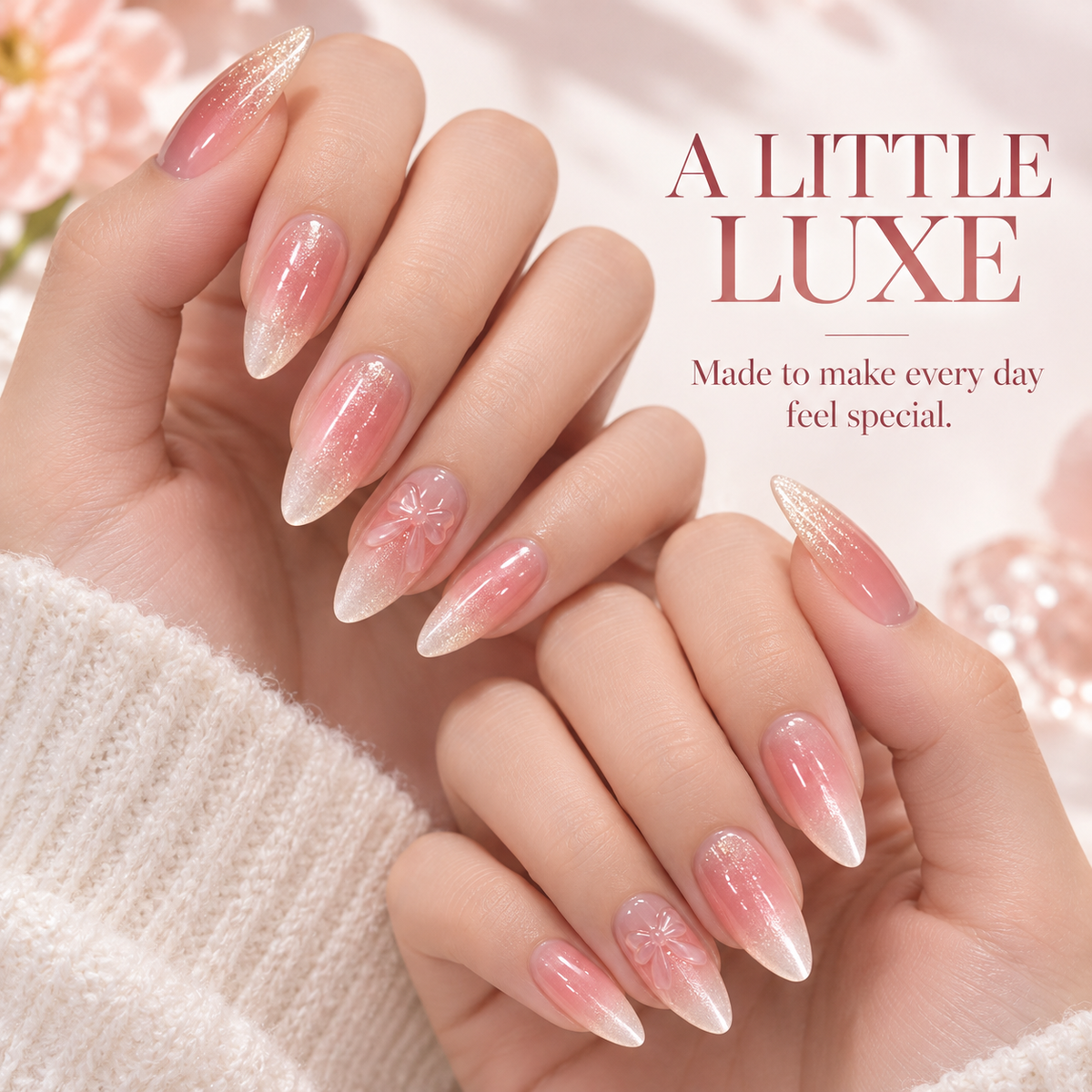 Peach Sorbet Bow Cat Eye Press On Nail Set