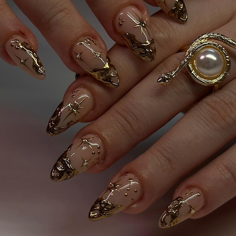 Moon Sun Embellished Irregular Press On Nails - image 4