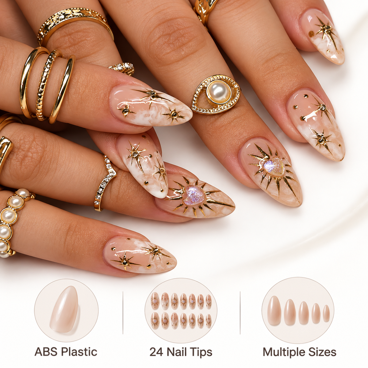 Water Starburst Shimmer Almond Press On Nails - image 7