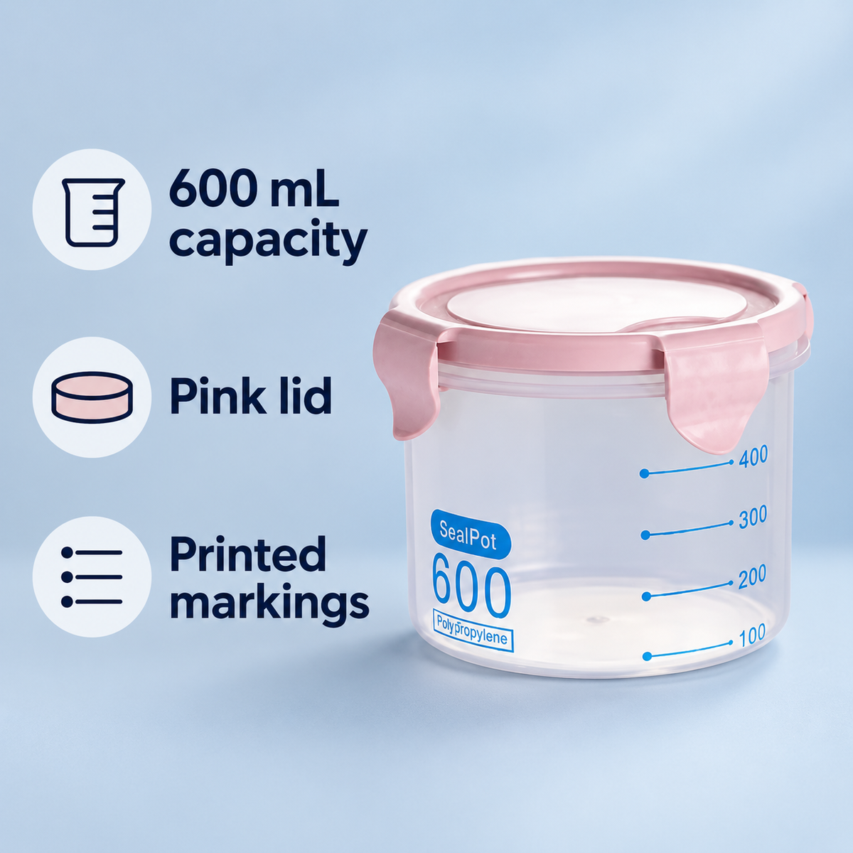 Round Clip-Lid Storage Container, 600 mL 7