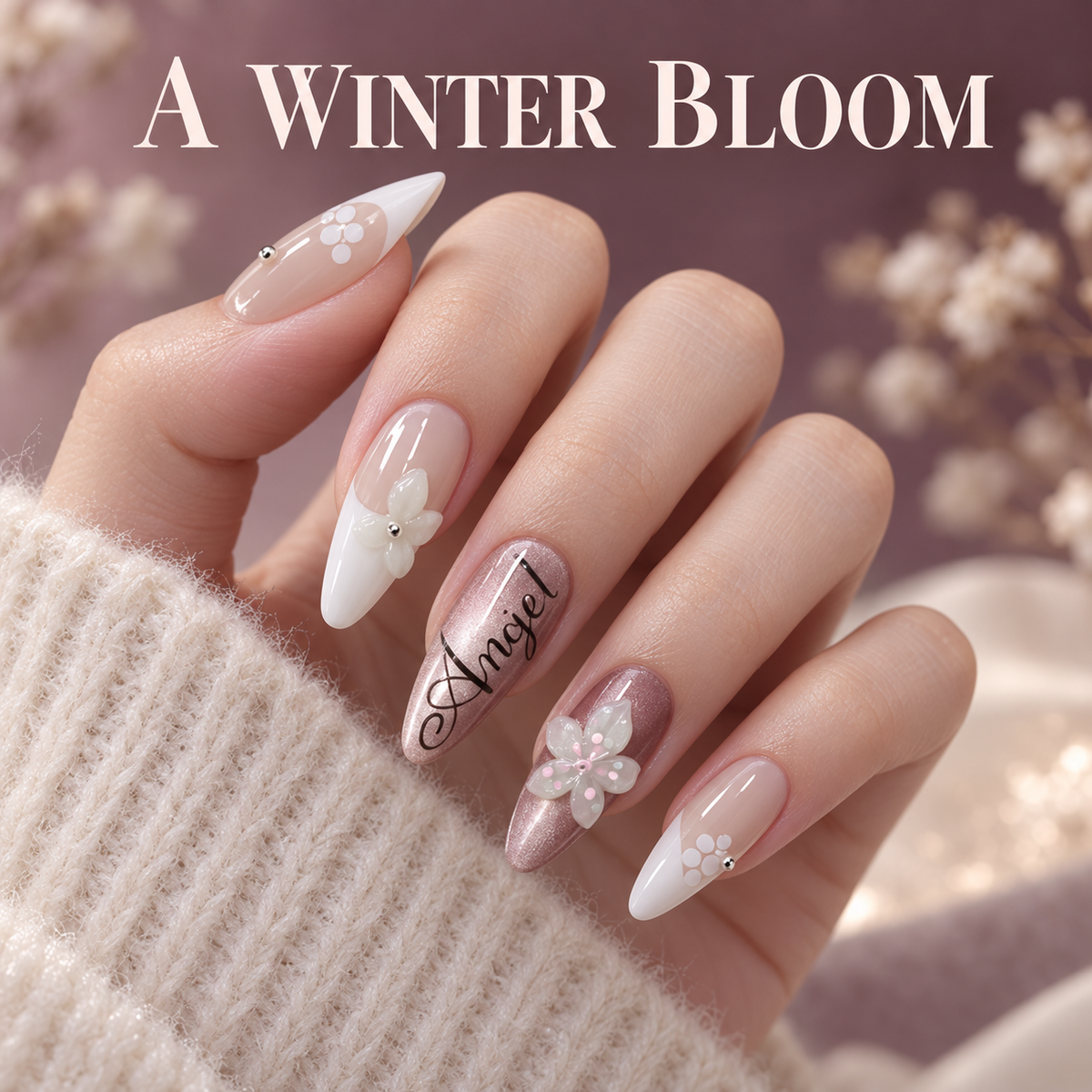Red Brown Floral Cat Eye Press On Nail Set