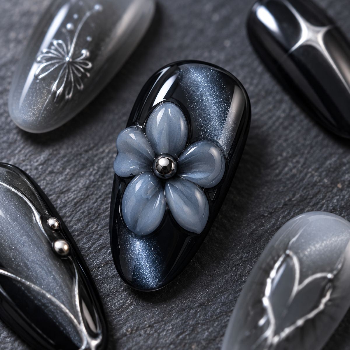 Midnight Garden Cat Eye Press On Nail Set