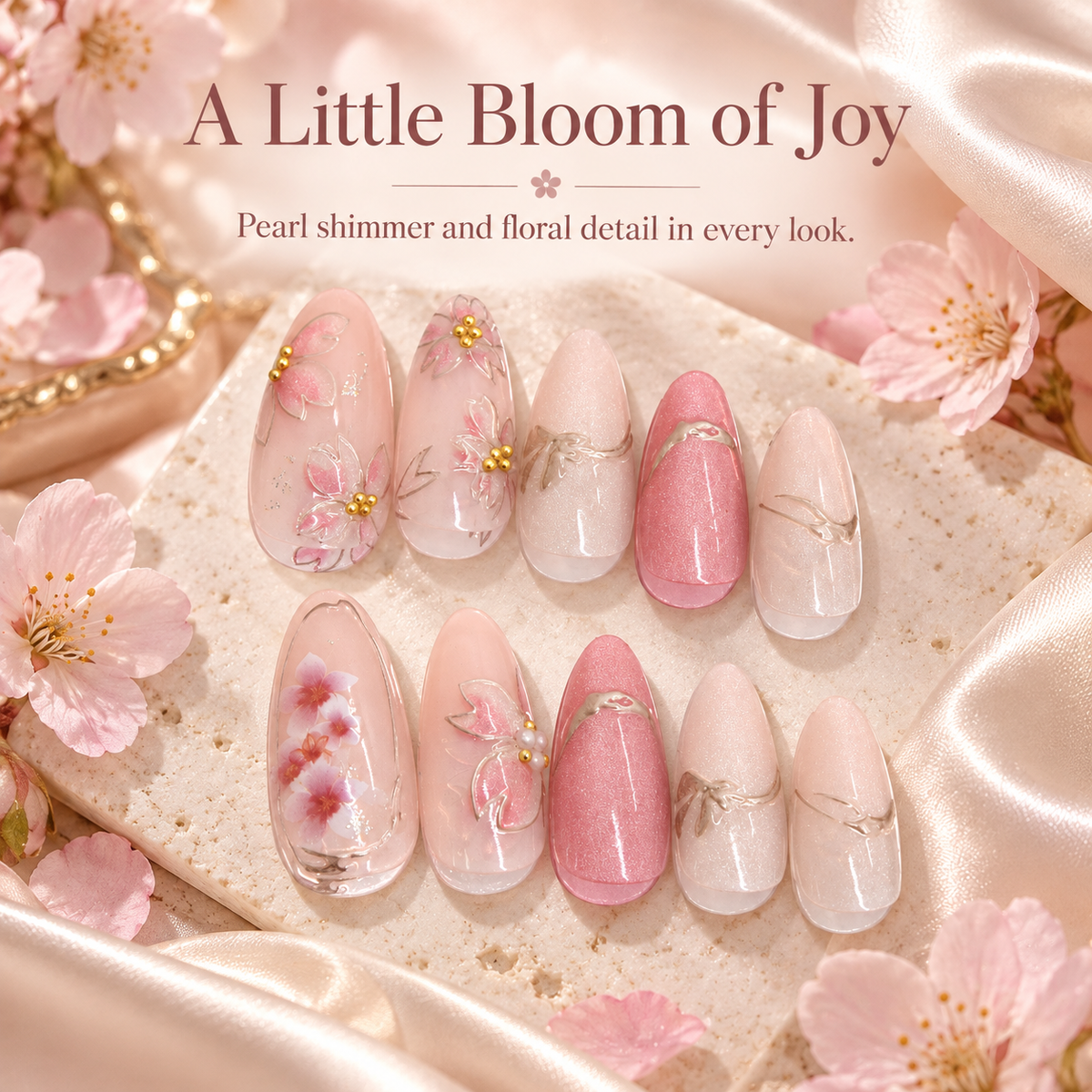 Cat Eye Gold Floral Almond Press On Nails - replacement image 2