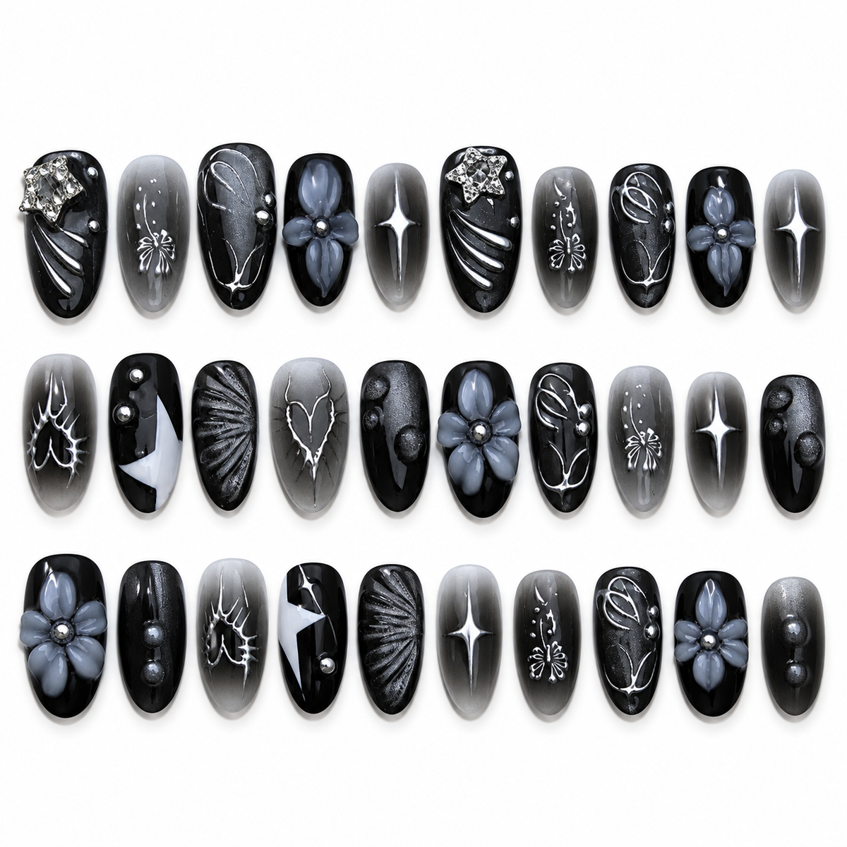 Midnight Garden Cat Eye Press On Nail Set