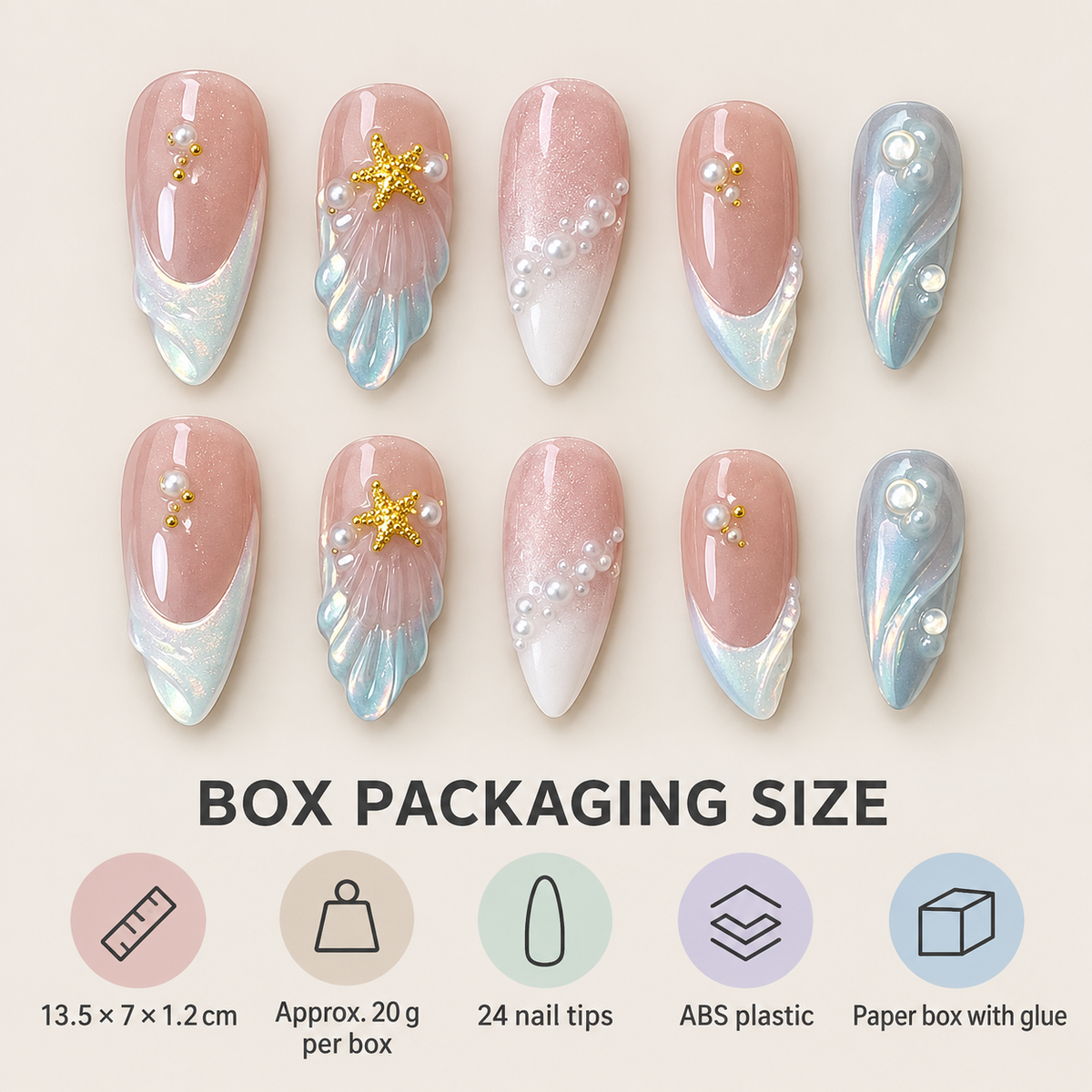Ocean Mermaid Shell Star Press On Nails 24 Piece Set - image 3