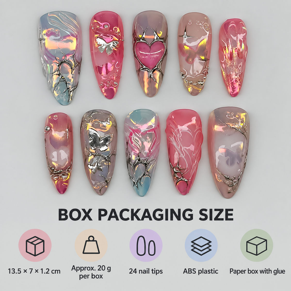 Silver Heart Gradient Metallic Press On Nails - replacement image 3