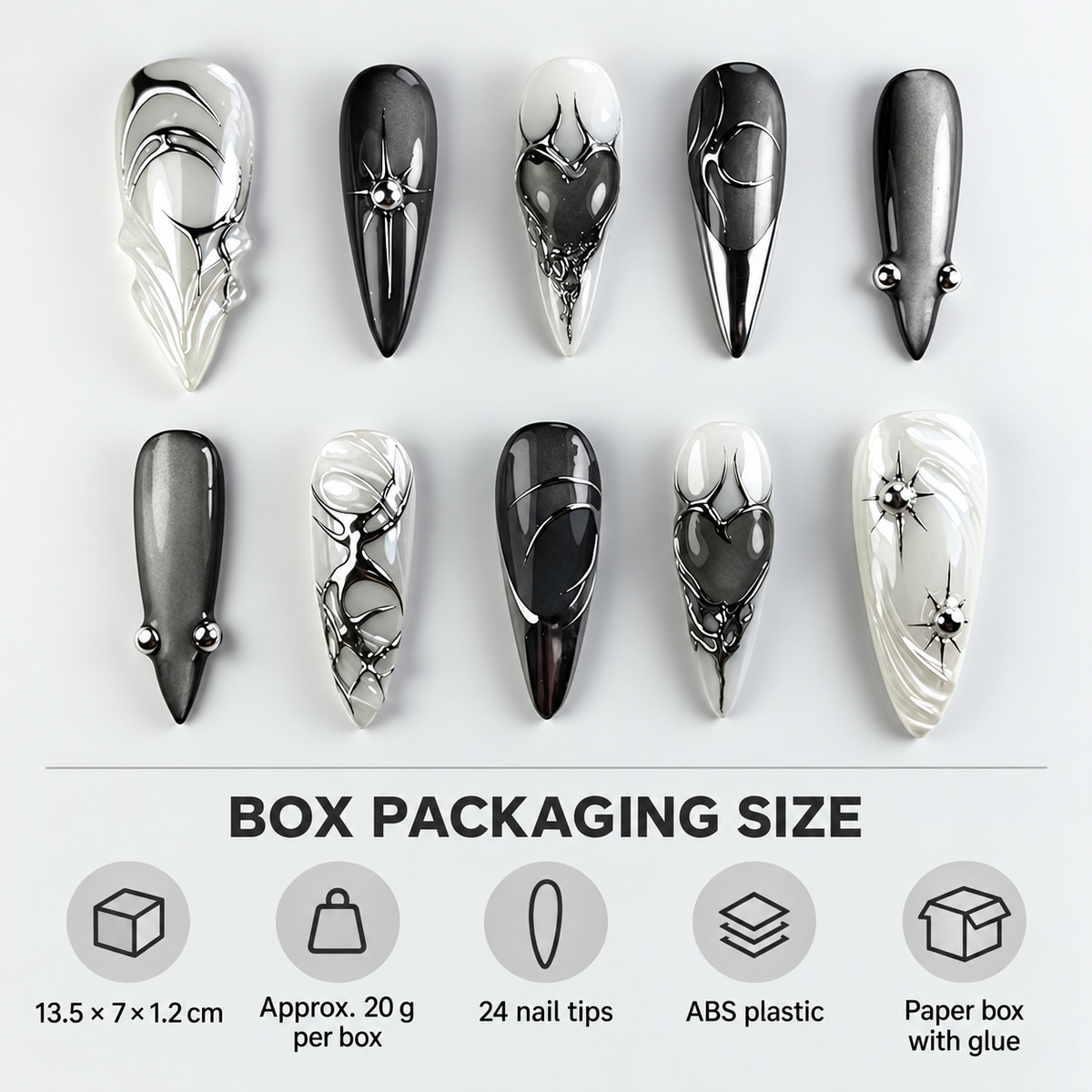 Black Liquid Metal Cat Eye Press On Nails 24 Piece Set - image 3