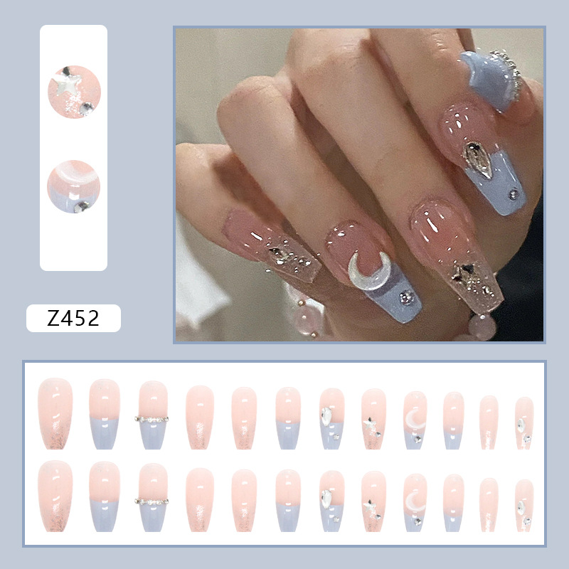 Sea Salt Blue Star Moon Press On Nails - image 6