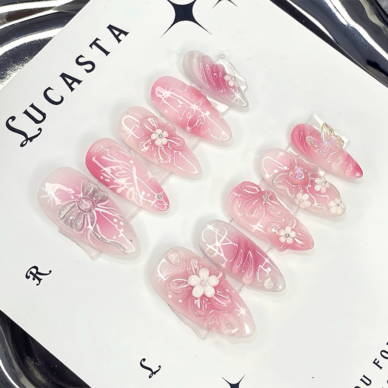 Pink Aurora Floral Press On Nails 24 Piece Set - replacement image 3