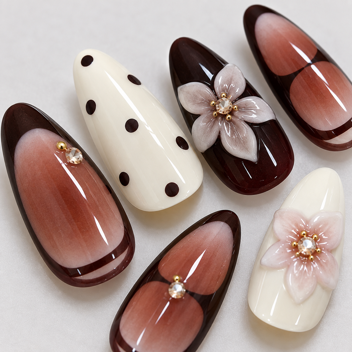 Red Chestnut Cream Lily Polka Dot Press On Nail Set · mproduct-df92cb208711e04249ef