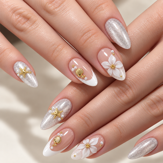 Ocean Wave Floral Shell Press On Nails - image 1