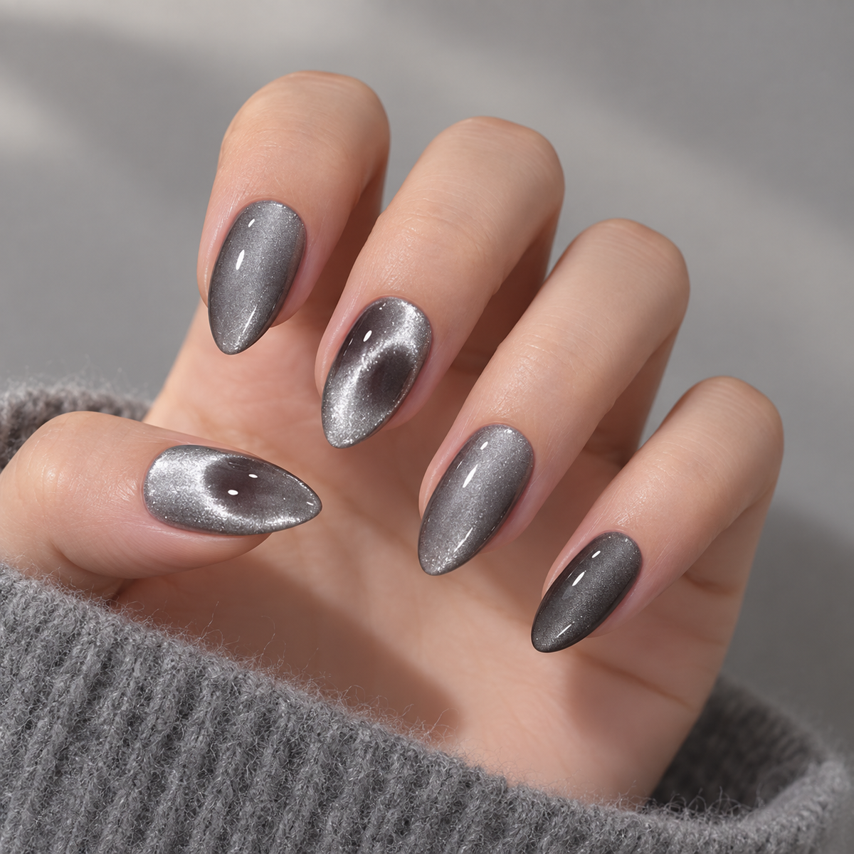 Heart Glow Cat Eye Almond Press On Nail Set