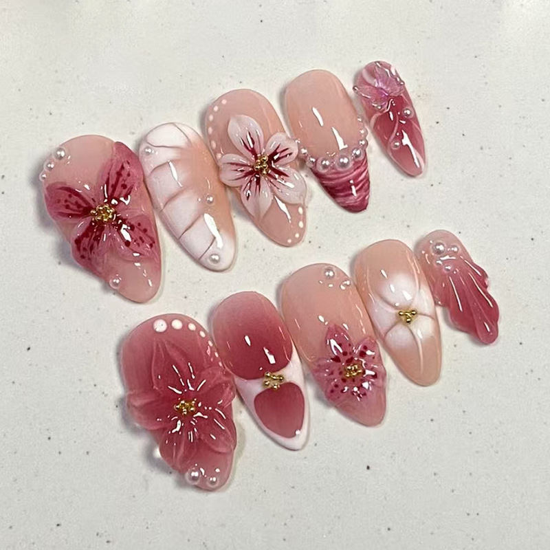 Pink Camellia Pearl Press On Nails 30 Piece Set - image 3
