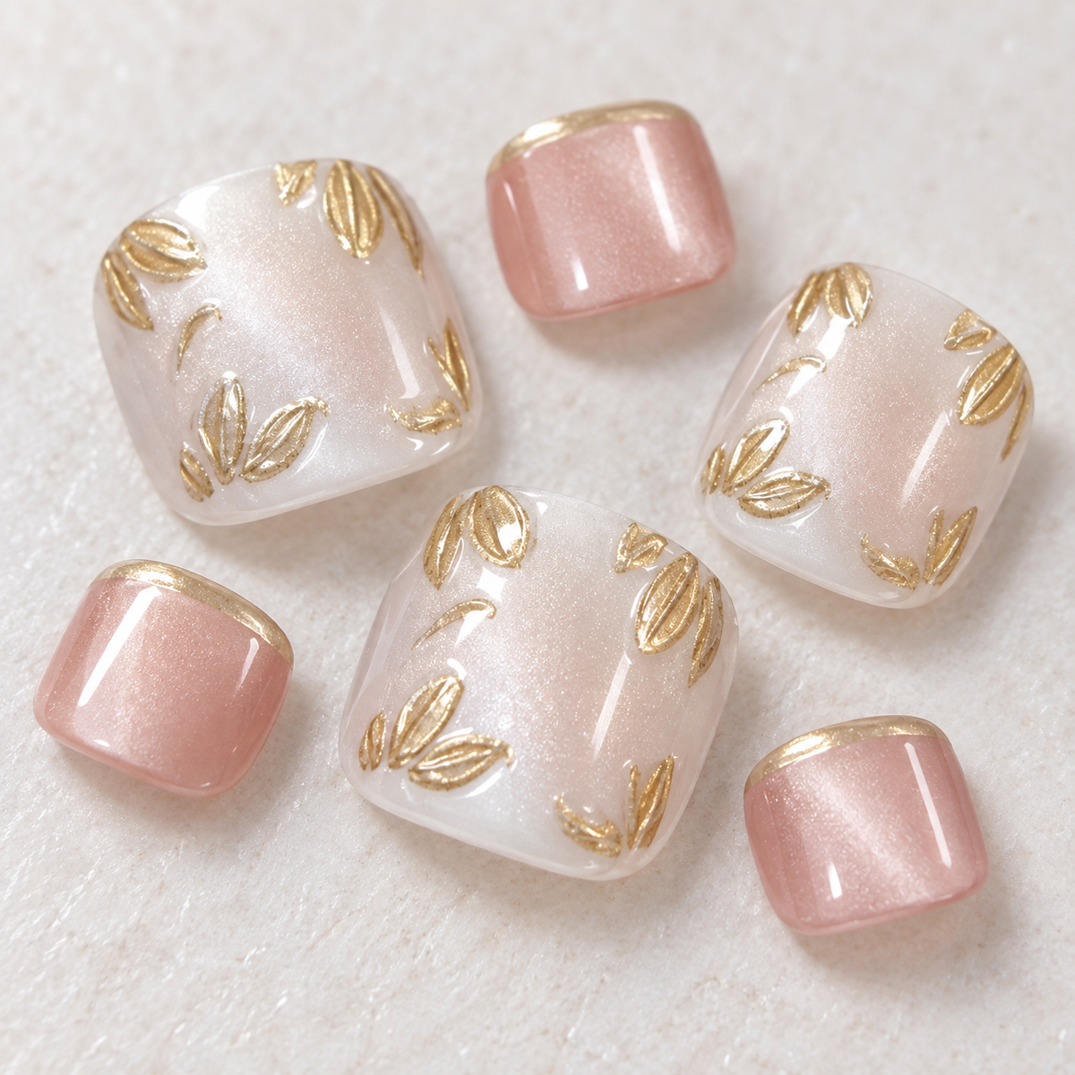 Gilded Floral Cat Eye Press On Toenail Set