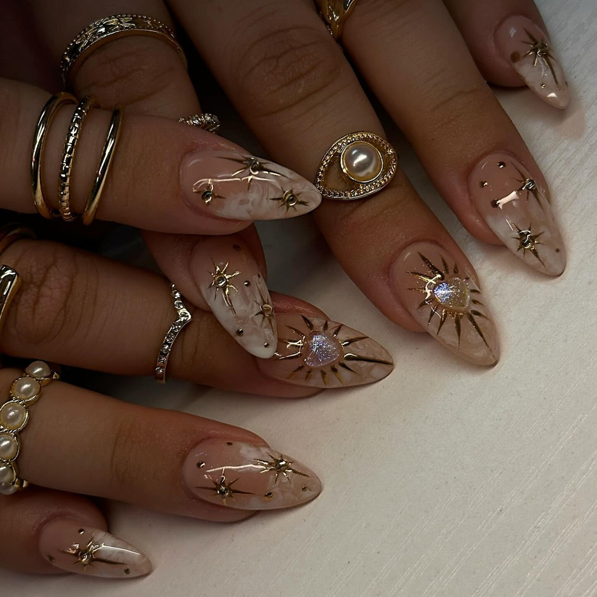 Water Starburst Shimmer Almond Press On Nails - image 4
