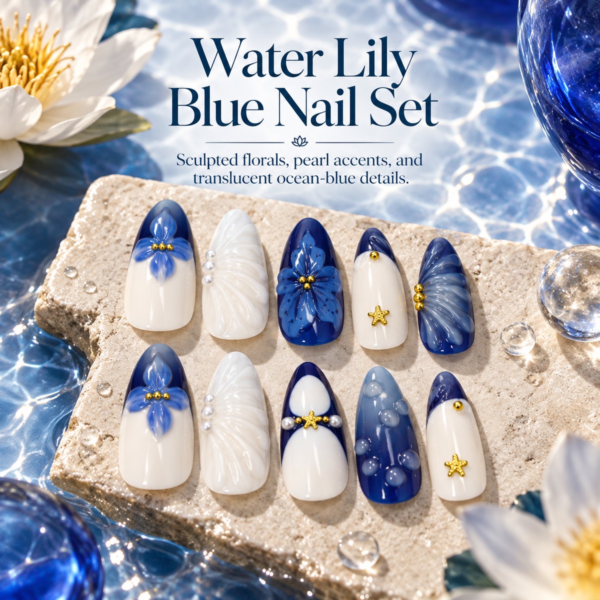 Vintage Blue Lily Pearl Press On Nails - replacement image 2