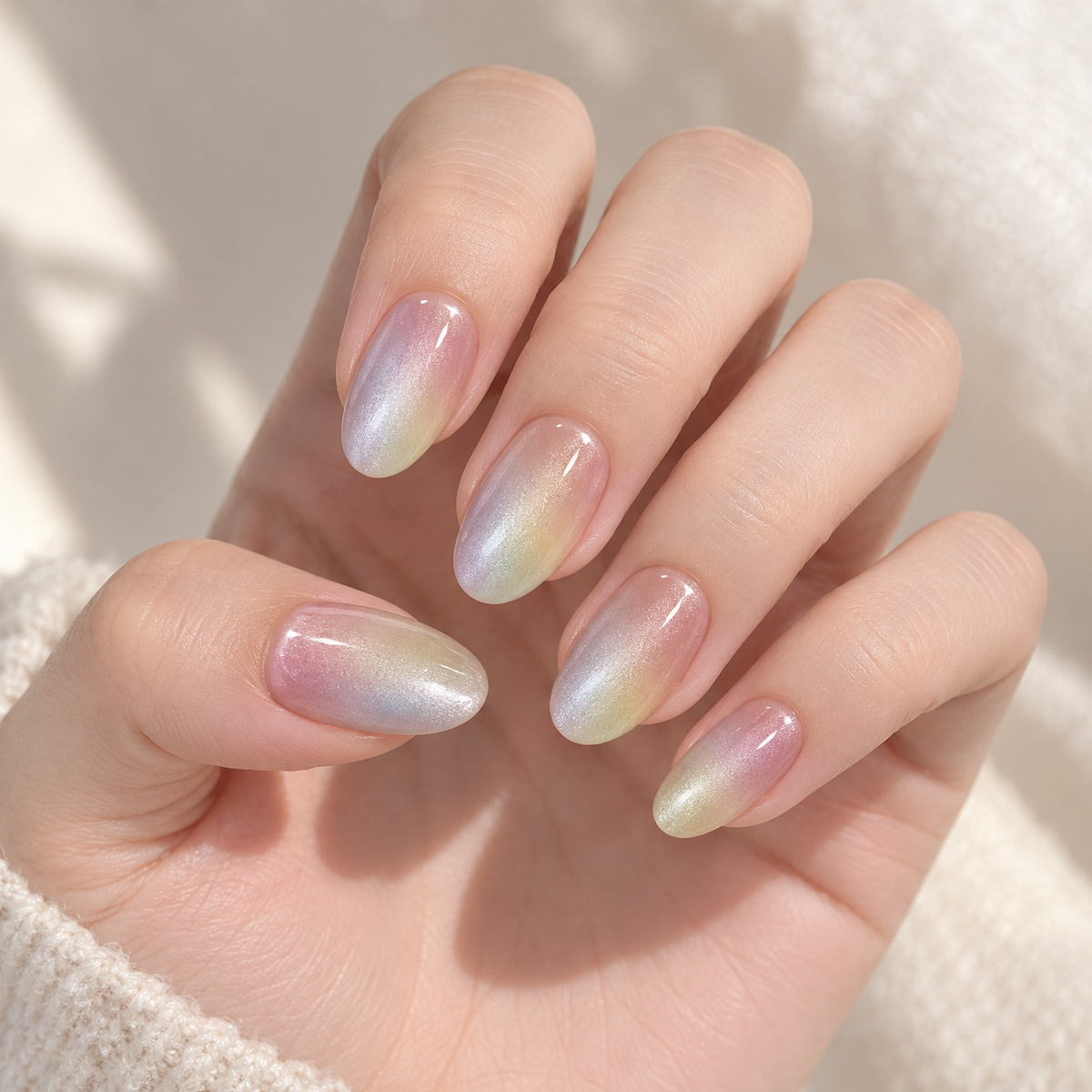 Rainbow Tie Dye Cat Eye Press On Nail Set