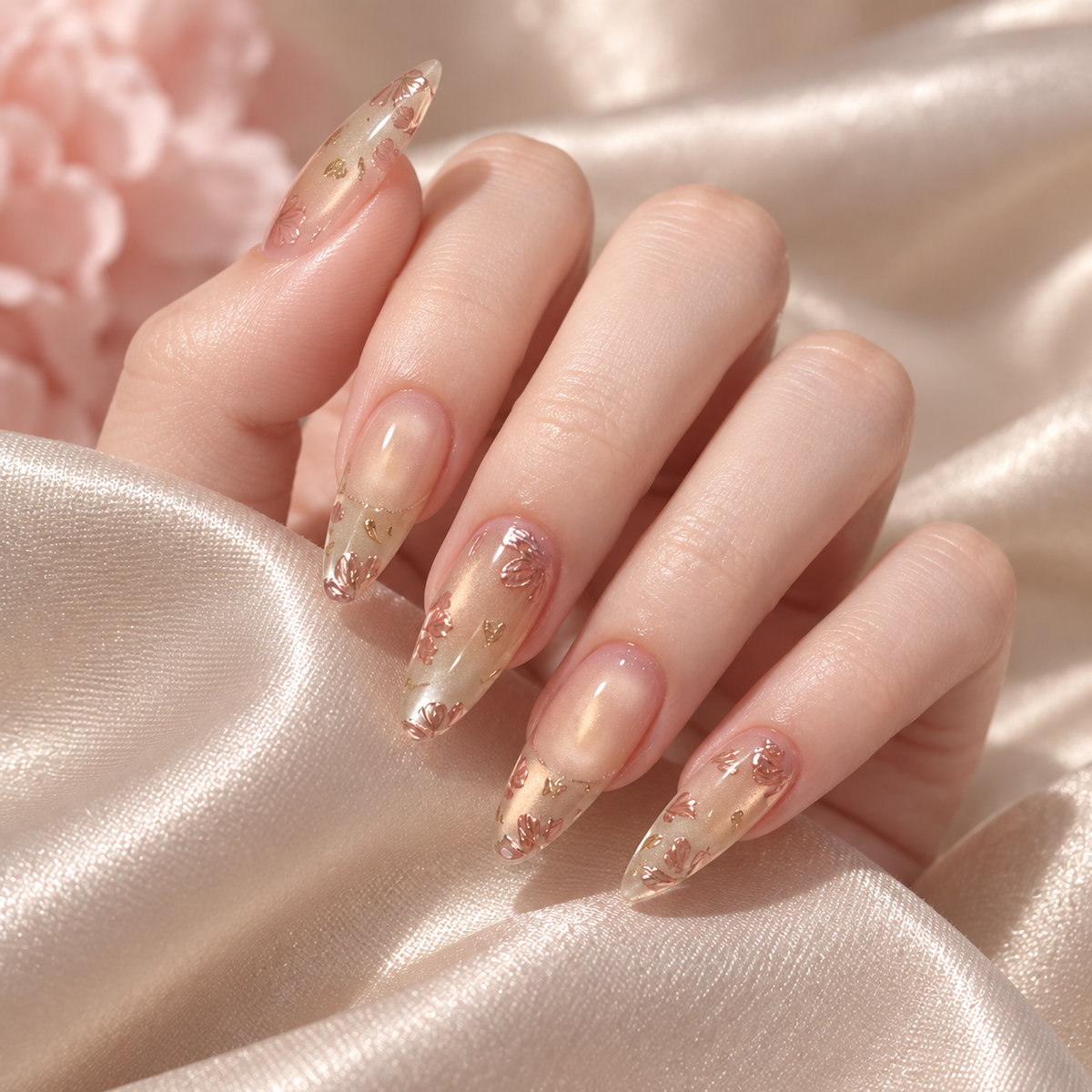 Dreamy Floral Cat Eye French Press On Nail Set