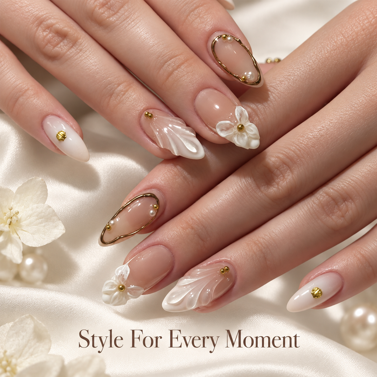 White Butterfly Pearl Wave Press On Nails - replacement image 1