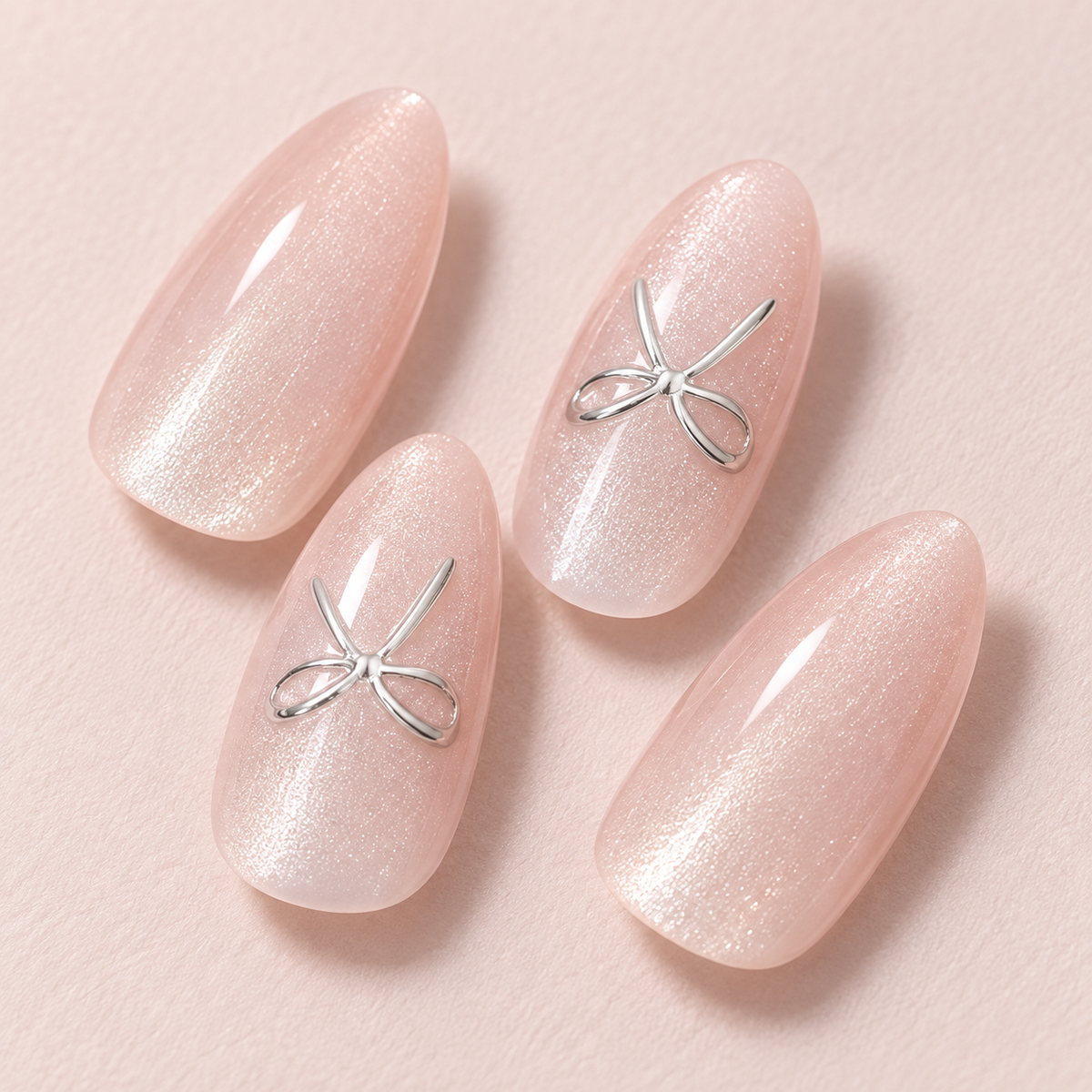 Mint Mambo Pink Cat Eye Bow Press On Nail Set