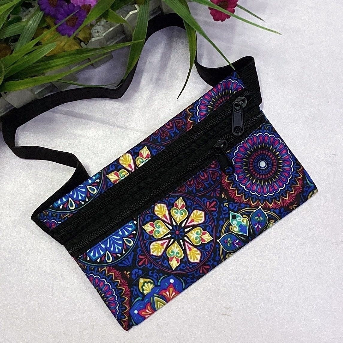Small Purple Floral Canvas Crossbody Bag