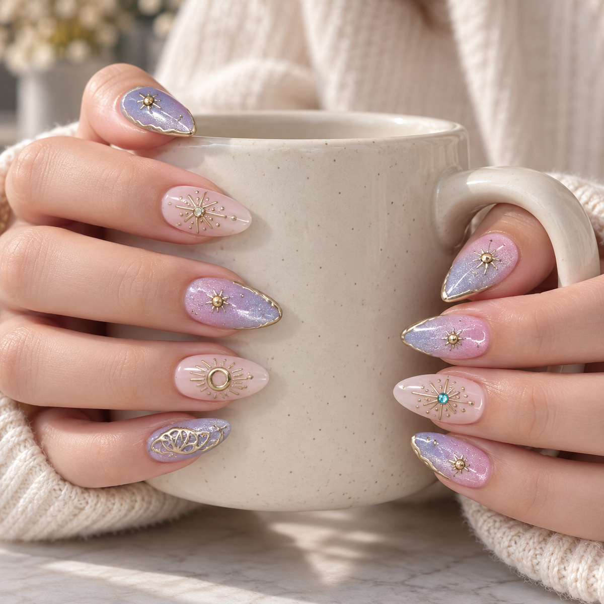 Misty Violet Celestial Gilded Cat Eye Press On Nail Set