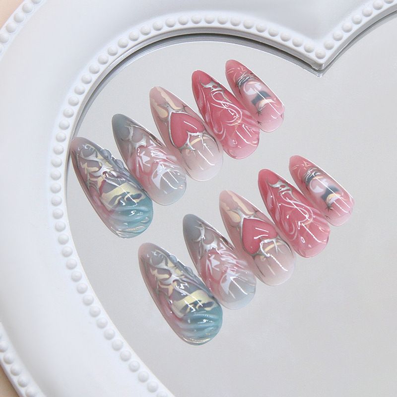 Silver Heart Gradient Metallic Press On Nails - replacement image 2