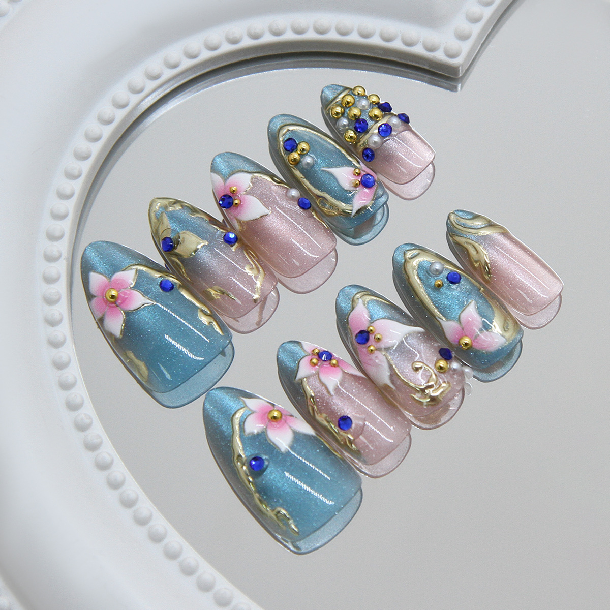Golden Lily Cat Eye Sculpted Press On Nails - image 2