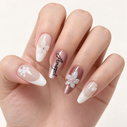 Red Brown Floral Cat Eye Press On Nail Set
