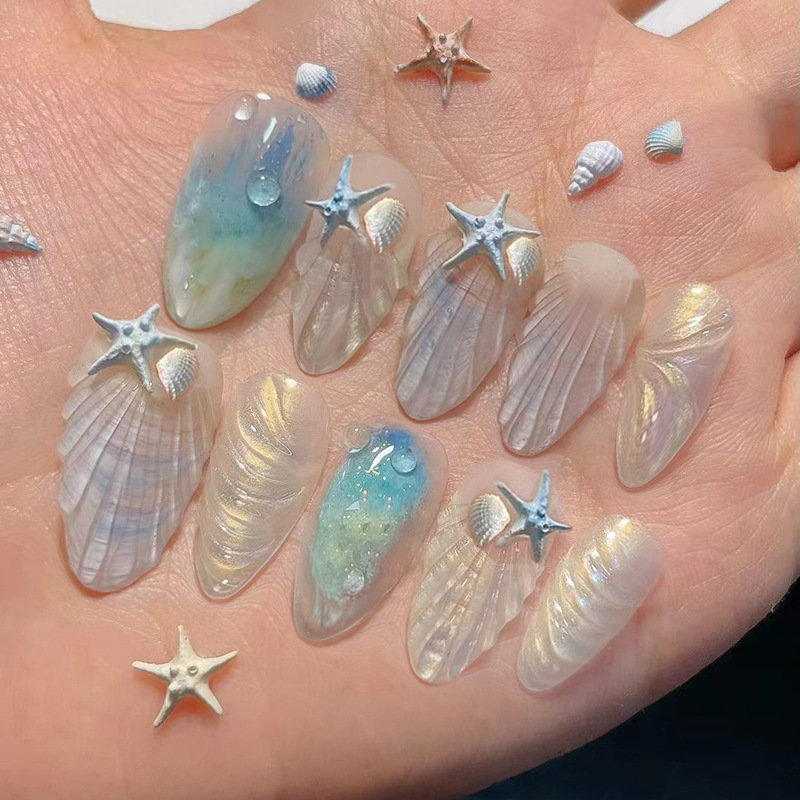 Beach Shell Starfish Cat Eye Press On Nails - image 4