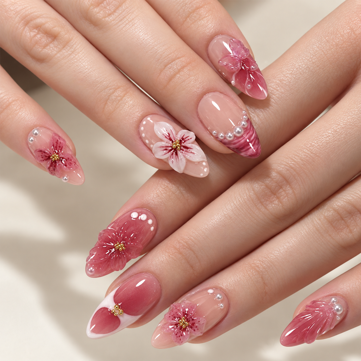 Pink Camellia Pearl Press On Nails 30 Piece Set - image 1