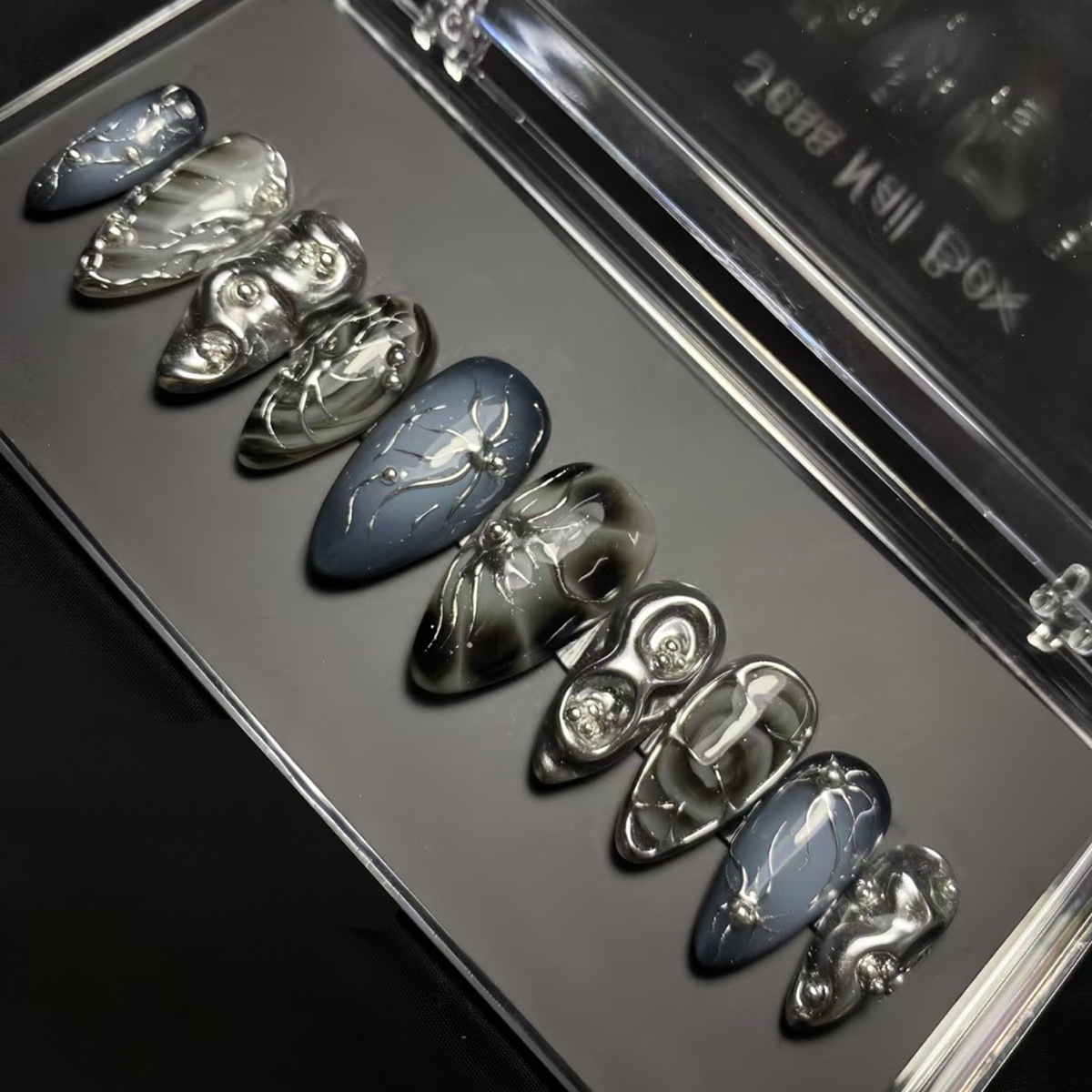 Dark Metallic Sparkle Almond Press On Nails 30 Piece Set - image 4