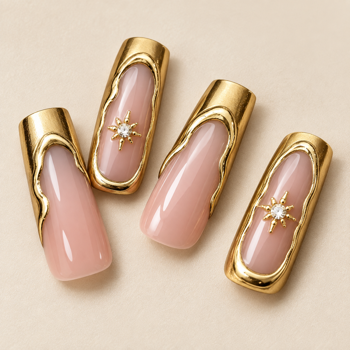 Golden Star French Crystal Press On Nail Set