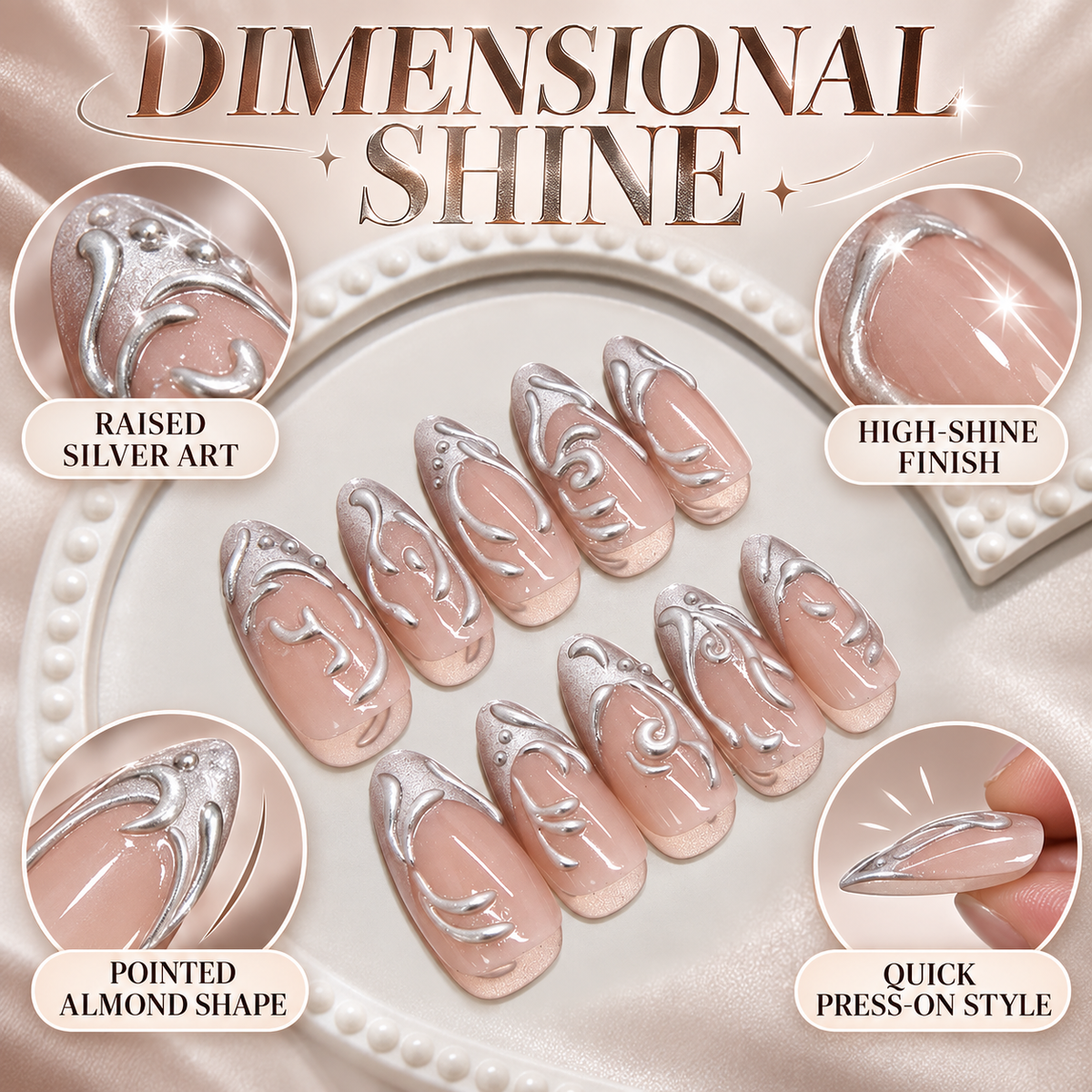 Liquid Silver Sculpted Press On Nails - image 4