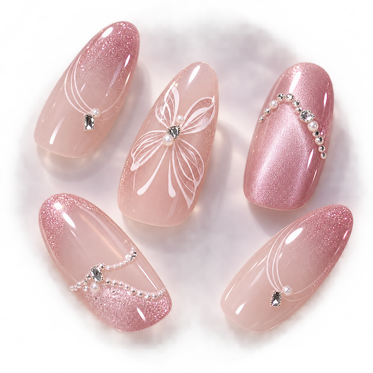 Luminous Butterfly Cat Eye Gradient Press On Nail Set